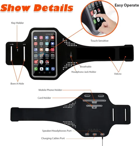 Vista 4 de Soporte de teléfono para correr Brazalete celular para iPhone 11 12 13 14 15 Pro Max XS X XR Plus Galaxy