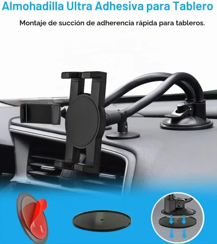 Vista 5 de Soporte doble para tableta de automóvil, parabrisas para ventana de automóvil y soporte para tableta con ventosa de doble brazo largo para iPad