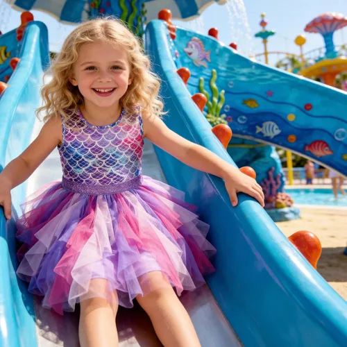 Vista 3 de DXTON Vestidos tutú para niñas pequeñas, vestido de verano de tul de sirena para fiesta de cumpleaños para 3-8 años