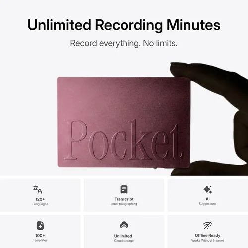 Vista 3 de Pocket Grabadora de voz AI, transcripción automática, tomador de notas AI Rosa bebé