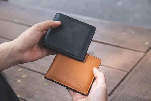 Vista 7 de LETHNIC Cartera plegable de cuero para hombre - Acogedora, Marrón, Classic
