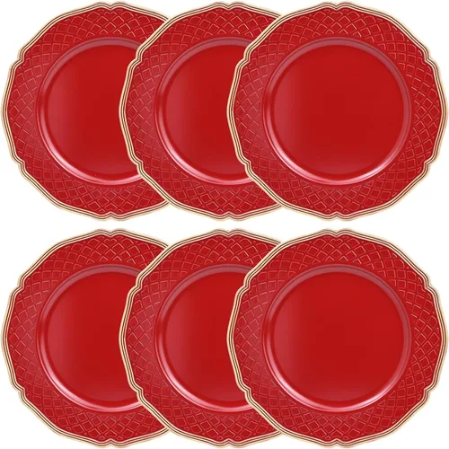 Vista 9 de Platos de carga azul marino con bordes abalorios, juego de 6 platos de plástico para bodas a granel para platos de cena, decoración de mesa