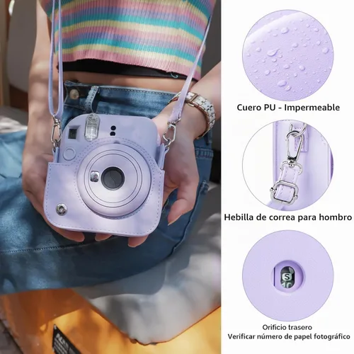 Vista 3 de MUZIRI KINOKOO Funda protectora para cámara instantánea Instax Mini 12, piel sintética premium Fuji Mini 12 funda de transporte con correa ajustable
