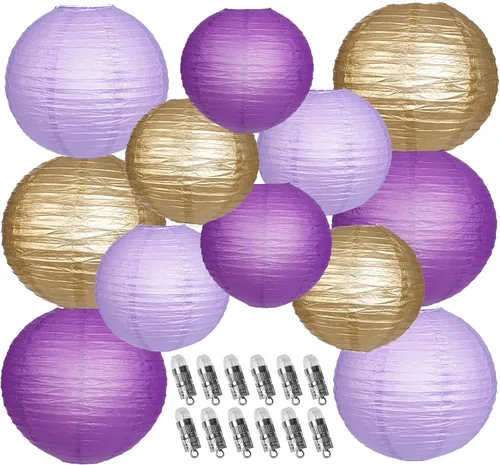Vista 13 de Faroles de papel decorativos, faroles chinos redondos colgantes rosados con luces para compromiso, despedida de soltera, fiesta de cumpleaños, 12