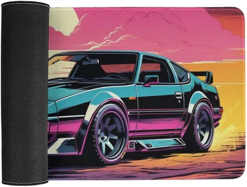 Vista 3 de Large Mouse Pad Classic Retro Sports Car Synthwave Sun Palm Trees Art Desk Mat Computer Accessories Gaming Office Organizers Supplies Decor