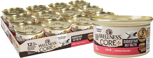 Vista 17 de Wellness CORE+ Alimento húmedo en paté de peso saludable para gatos adultos, natural, rico en proteínas, sin granos, 2.8 onzas, paquete de 12