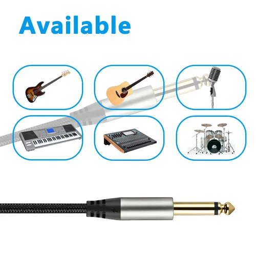 Vista 5 de Paquete de 2 cables de guitarra de 1/4 de pulgada con conector TS recto de 0.249 in (16 pies-2 unidades)