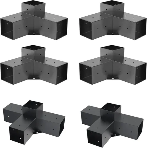 Vista 7 de Kit de pérgola Grehitk - Soporte de esquina de ángulo recto de 5 vías para bricolaje Base de poste de madera para cenadores, patio, cabaña