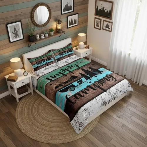 Vista 30 de Castle Fairy Juego de ropa de cama Happy Camping para niños, funda de edredón estilo granja occidental con cierre de cremallera, juego de ropa