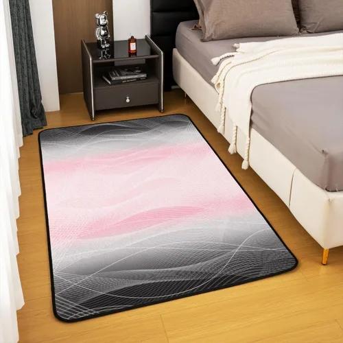 Vista 4 de Alfombras de sala de estar de 3 x 5, color rosa y negro, alfombra de área con líneas de rayas para niños, mujeres y hombres, juego de alfombras