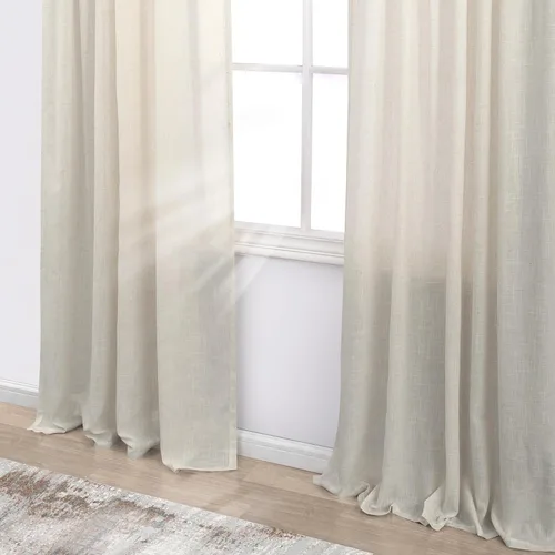Vista 7 de Cortinas rústicas color beige tostado de 42 x 84 pulgadas de largo para sala de estar, juego de 2 paneles transparentes de lino natural, imitación