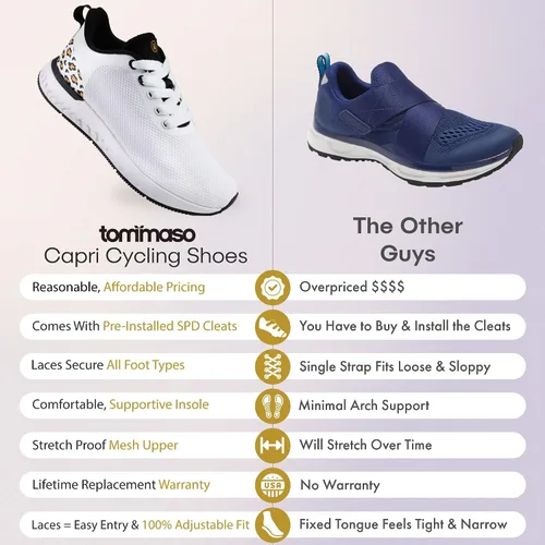 Vista 2 de Tommaso Capri - Zapatos de ciclismo para interiores para mujer, zapatos giratorios para ciclismo de interior, zapatos SPD, clips SPD, zapatos