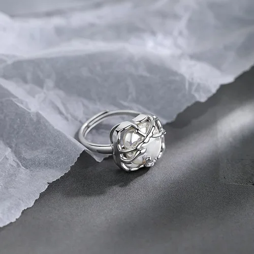 Vista 4 de 3 anillos de perlas de plata para mujer, anillos apilables de plata con forma de corazón y mariposa, anillos de plata ajustables, anillo