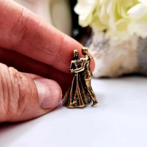 Vista 3 de Escultura en miniatura de pareja bailarina, hecha a mano, de latón, coleccionable, elegante, de pie