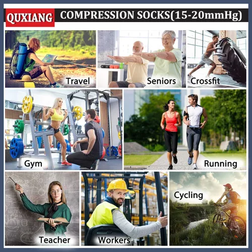 Vista 5 de QUXIANG 3 pares de calcetines de compresión para mujeres y hombres, circulación sanguínea, lo mejor para correr, ciclismo atlético, 15-20 mmHg