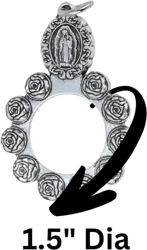 Vista 2 de Needzo Anillo de rosario de Nuestra Señora de Guadalupe, dije de bolsillo de Virgen María, regalo católico para seres queridos, 1.5 pulgadas