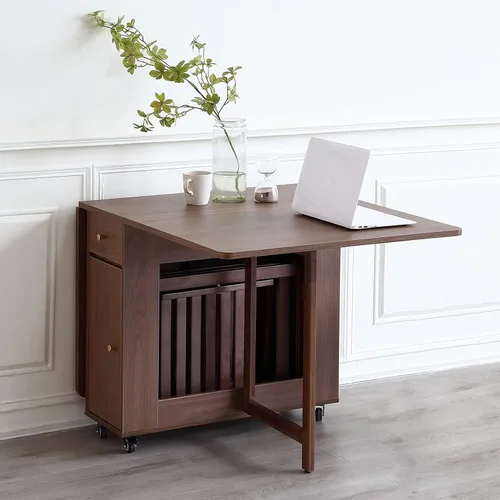 Vista 6 de COMUHOME Mesa de comedor extensible plegable con hoja abatible, con 2 cajones y 4 ruedas para sala de estar, cocina, estilo granja, mesa ahorradora
