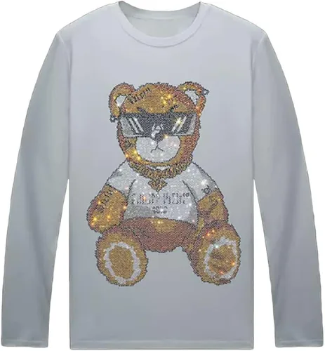 Vista 30 de HZCX FASHION Camisetas gráficas de manga larga para hombre y mujer, camisetas divertidas con diamantes de imitación
