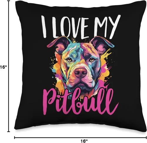 Vista 4 de PITBULL DOG OWNER Design - Store Pittie-I Love My Pitbull - Almohada (16 x 16 pulgadas), multicolor