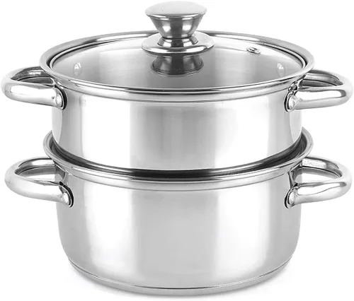 Vista 6 de Olla de vapor de 3.0 cuartos para cocinar, ollas de vapor de 2 niveles con tapa para cocinar verduras, mariscos, sopas, alimentos y pastas