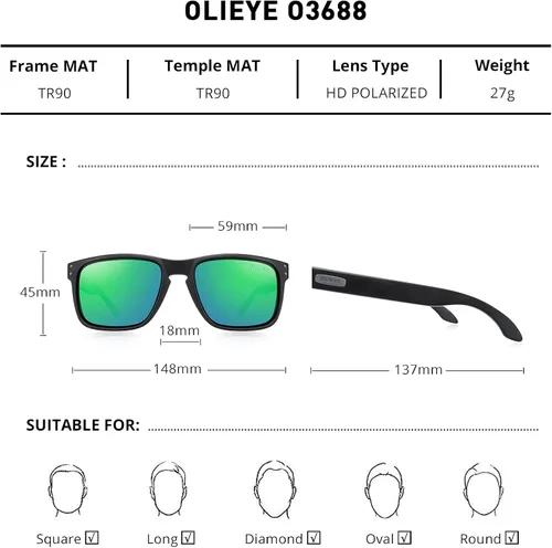 Vista 2 de OLIEYE Gafas de sol polarizadas deportivas para hombre gafas de sol con marco flexible