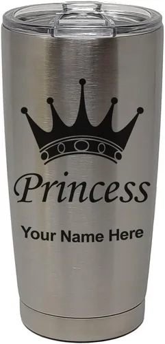 Vista 33 de LaserGram Vaso aislado al vacío de 20 onzas, corona de princesa, grabado personalizado incluido (negro)