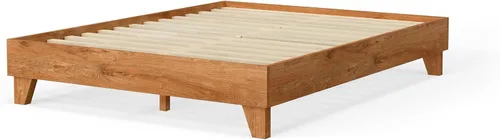 Vista 3 de Base de cama, fabricada en EE. UU. con 100% madera de pino norteamericano, base sólida para colchón con tablillas de pino prensado, instalación sin