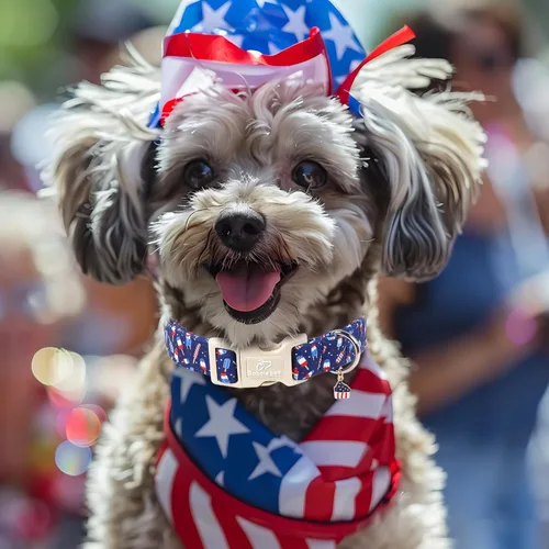 Vista 453 de Collar para perros del 4 de julio, collares patrióticos azules para cachorros y perros pequeños, ligero y ajustable 1776 collares para cachorros
