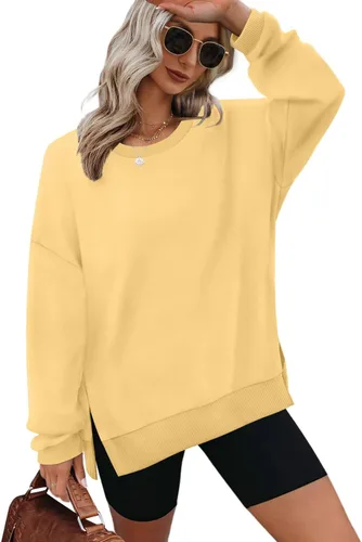 Vista 4 de XIEERDUO Sudaderas de gran tamaño para mujer, estilo casual, cuello redondo, manga larga, cómodas 01-Negro