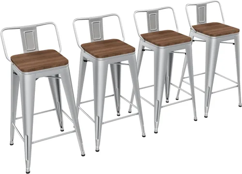 Vista 13 de Yongchuang - Juego de 4 taburetes de bar de 18" de metal apilables, taburetes cortos para aula, cocina, comedor, sillas con parte superior de madera