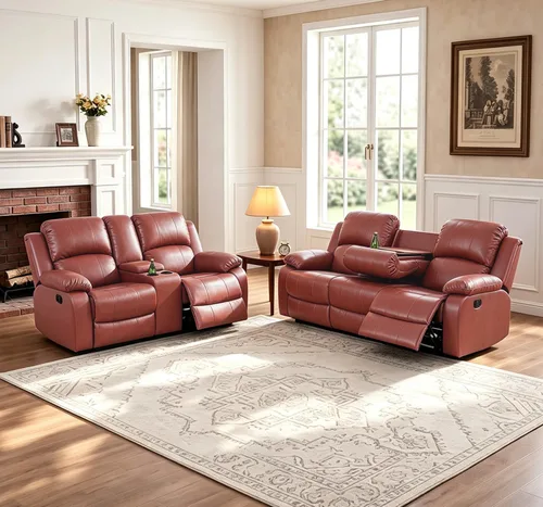 Vista 26 de Silla reclinable de cuero para conjunto de muebles de sala, sofá reclinable de cuero beige para espacios pequeños/RV, sillón individual