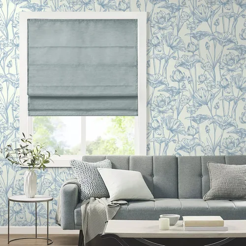 Vista 7 de Vinjiasin Papel tapiz autoadhesivo para despegar y pegar, papel de contacto floral azul moderno, papel de pared de loto para baño, dormitorio