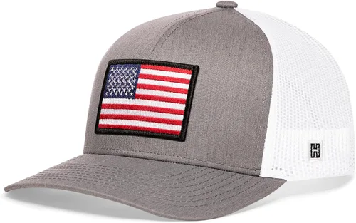Vista 2 de HAKA Sombrero de la bandera estadounidense, sombrero de camionero de Estados Unidos para hombres y mujeres, gorra de béisbol ajustable, malla a