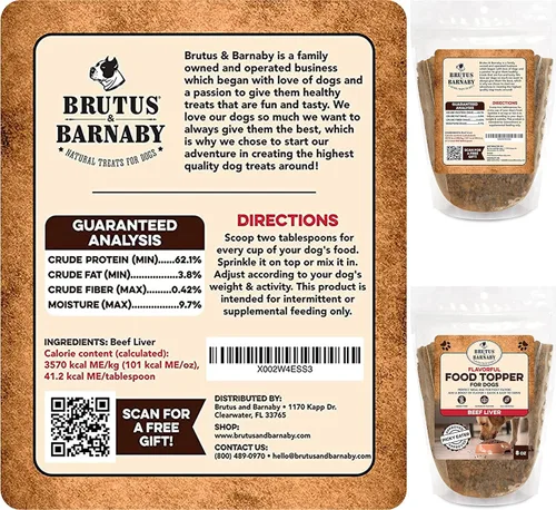 Vista 5 de BRUTUS & BARNABY Decoración de comida para perros – Hígado de res – Mejora la comida de tus perros con esta mezcla llena de sabor – Espolvorea sobre