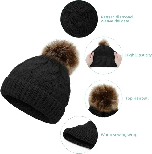 Vista 4 de Durio Conjunto de gorro y guantes de invierno para niños pequeños, sombreros de Papá Noel para niños, guantes de nieve cálidos y acogedores