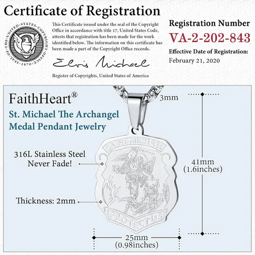 Vista 8 de FaithHeart - Collar de San Miguel, dije personalizado de protección del arcángel, para hombres y mujeres, acero inoxidablechapado en oro Medalla
