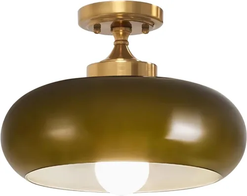 Vista 14 de Lámpara de Techo Verde Semiempotrada Vintage de Latón Antiguo Luz Empotrada Superior de Cristal Dorado Candelabro para Casa de Campo Armario Entrada