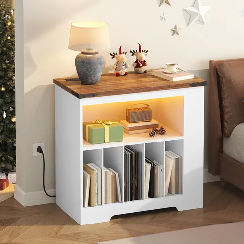 Vista 2 de HOOBRO WH80UDRS01 - Soporte para tocadiscos, soporte para tocadiscos con estación de carga y almacenamiento de discos, mesa para tocadiscos