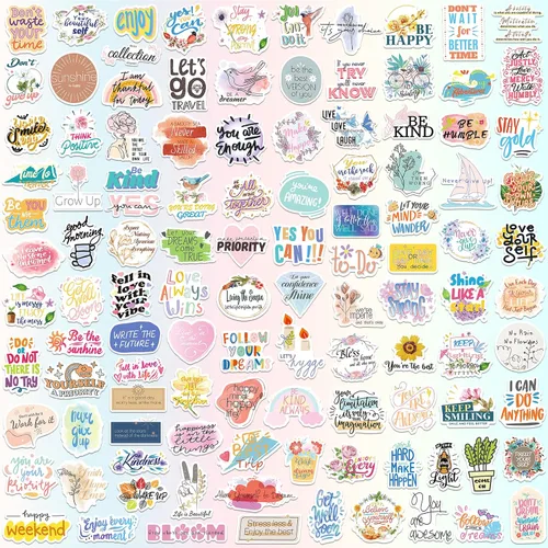 Vista 3 de Calcomanías con citas inspiradoras, 400 unidades de calcomanías motivacionales impermeables para botellas de agua, laptops, libros, patinetas