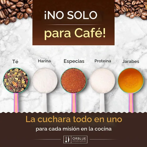 Vista 5 de Orblue Juego Premium de Cucharas para Café - 1 Cucharada (15ml) y 2 Cucharadas (30ml) Cuchara Medidora - Cuchara Medidora de Café de Acero Plata