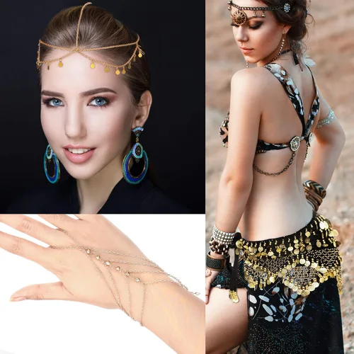 Vista 2 de Accesorios de disfraz gitano para mujer, pulsera de arnés y bufanda de cadera para Halloween, talla única