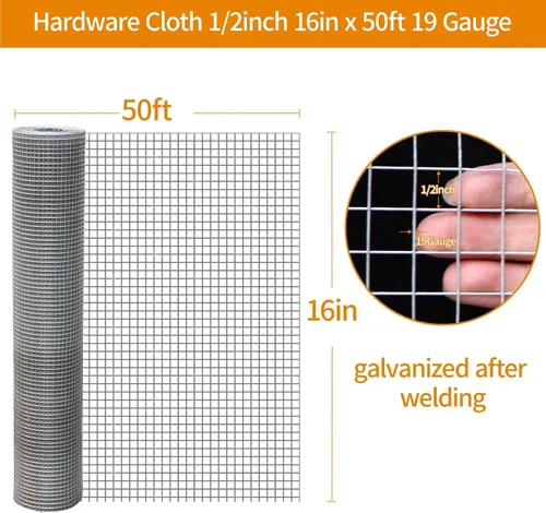 Vista 2 de Gartist 1/2 pulg. 16"x50' Galvanizada Tela de Malla, 19Ga Alambre de Gallinero Soldado en Caliente por Puntos, Rollo de Valla para Prevenir