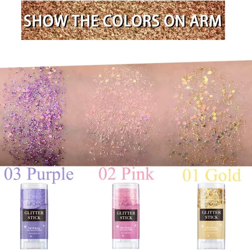 Vista 5 de Barra dorada con purpurina para el cuerpo, traje de Mardi Gras para mujeres y niños, brillante holográfico para fiestas, festivales, rave, Mardi