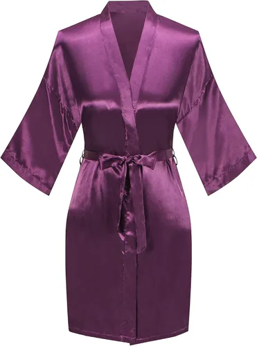 Vista 12 de Bata de boda para mujer, para novia, dama de honor, corta, de satén, kimono, batas de seda para prepararse, fiesta nupcial