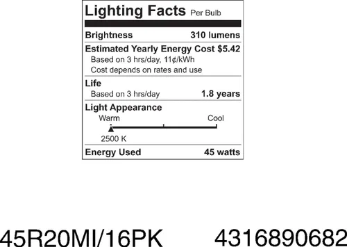 Vista 6 de GE Bombillas incandescentes de inundación, luces de inundación R20, 45 vatios, 245 lúmenes, base media, blanco suave, paquete de 6, bombillas