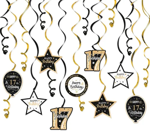 Vista 34 de Decoración de fiesta de serpentinas con purpurina azul y plateada de feliz 11º cumpleaños, 15 piezas de remolinos colgantes de 11 cumpleaños, cartel
