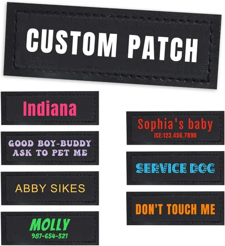 Vista 18 de Parches personalizados con nombre para arnés o collar de perro, texto personalizable, parches tácticos extraíbles, 2 parches personalizados