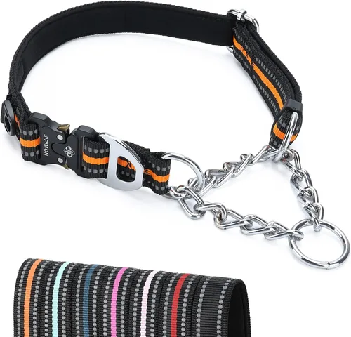 Vista 14 de Collar Martingala para perros con cadena de acero inoxidable (S, negro) Ajustable, a prueba de escapes, costuras reflectantes para paseos