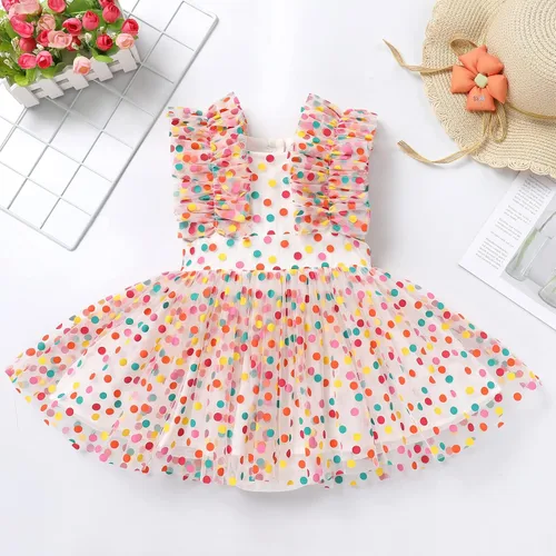 Vista 3 de Baby Girls 1st Birthday Outfit Colorful Polka Dots Romper Princess Party Tutu Dress Cake Smash Clothes for Photo Shoot