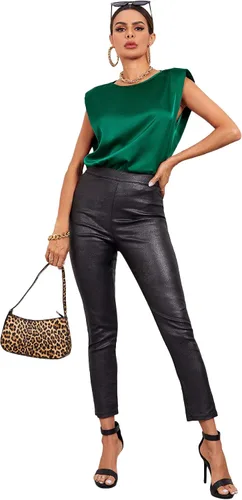 Vista 5 de Milumia Women's Elegant Shoulder Pad Sleeveless Satin Top Keyhole Back Solid Blouse